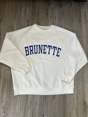 Brunette The Label Cream Crewneck with Blue Arch Logo